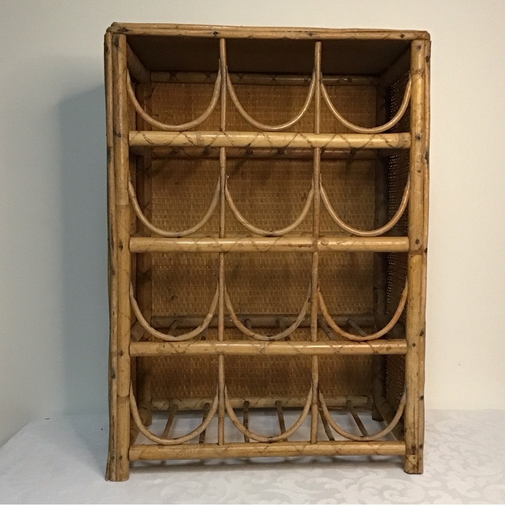 VINTAGE BAMBOO AND WICKER WINE RACK